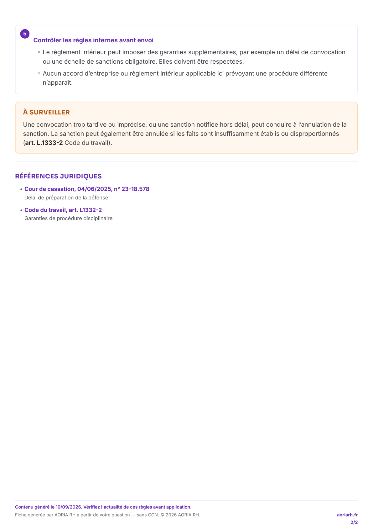 Page 2 sur 2 — Absence à l’entretien disciplinaire