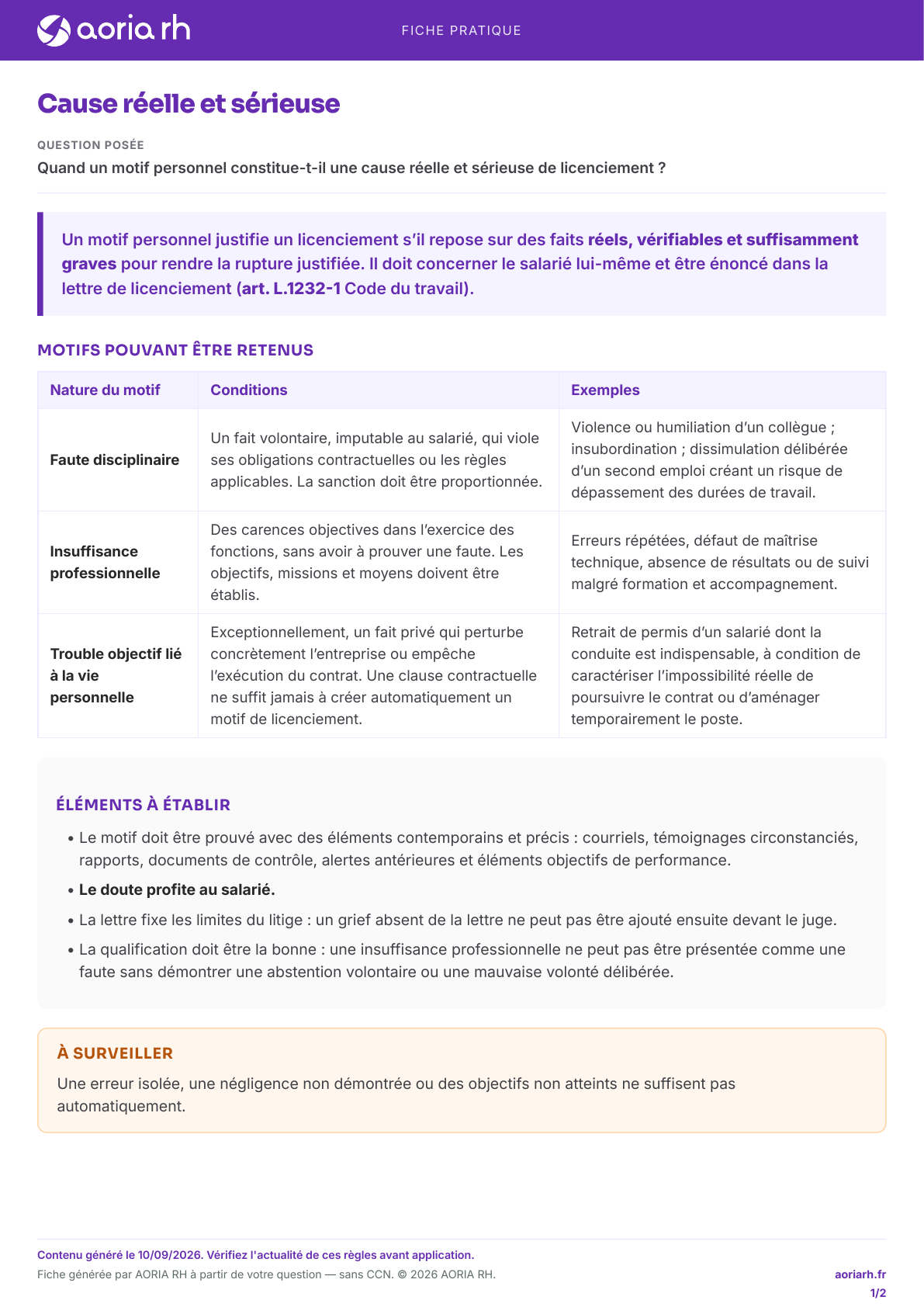 Page 1 sur 2 — Cause réelle et sérieuse