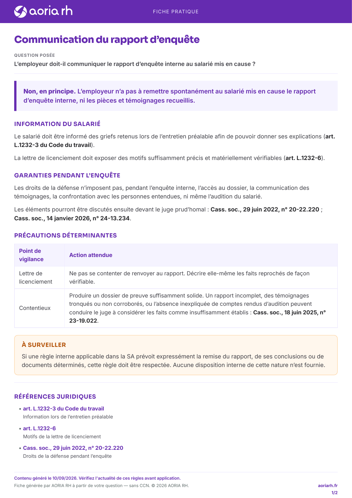 Page 1 sur 2 — Communication du rapport d’enquête