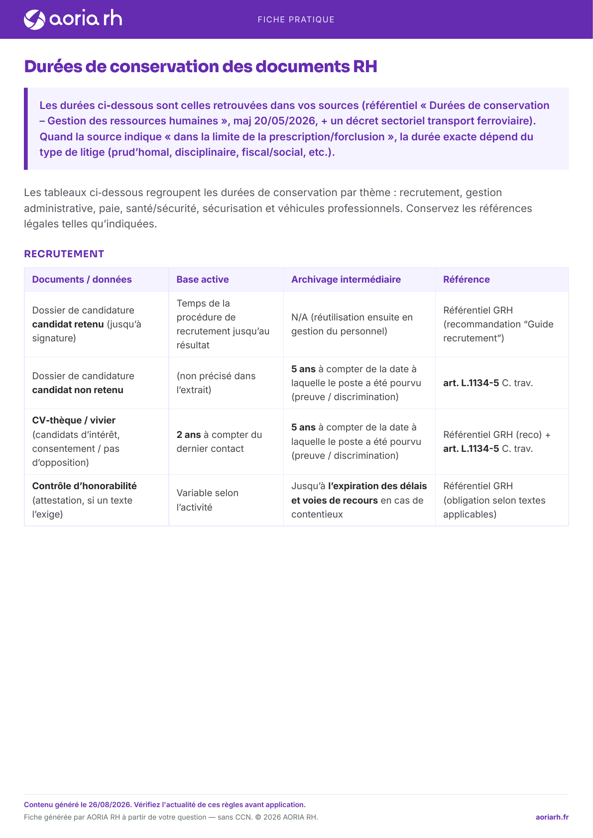 Page 1 sur 5 — Durées de conservation des documents RH