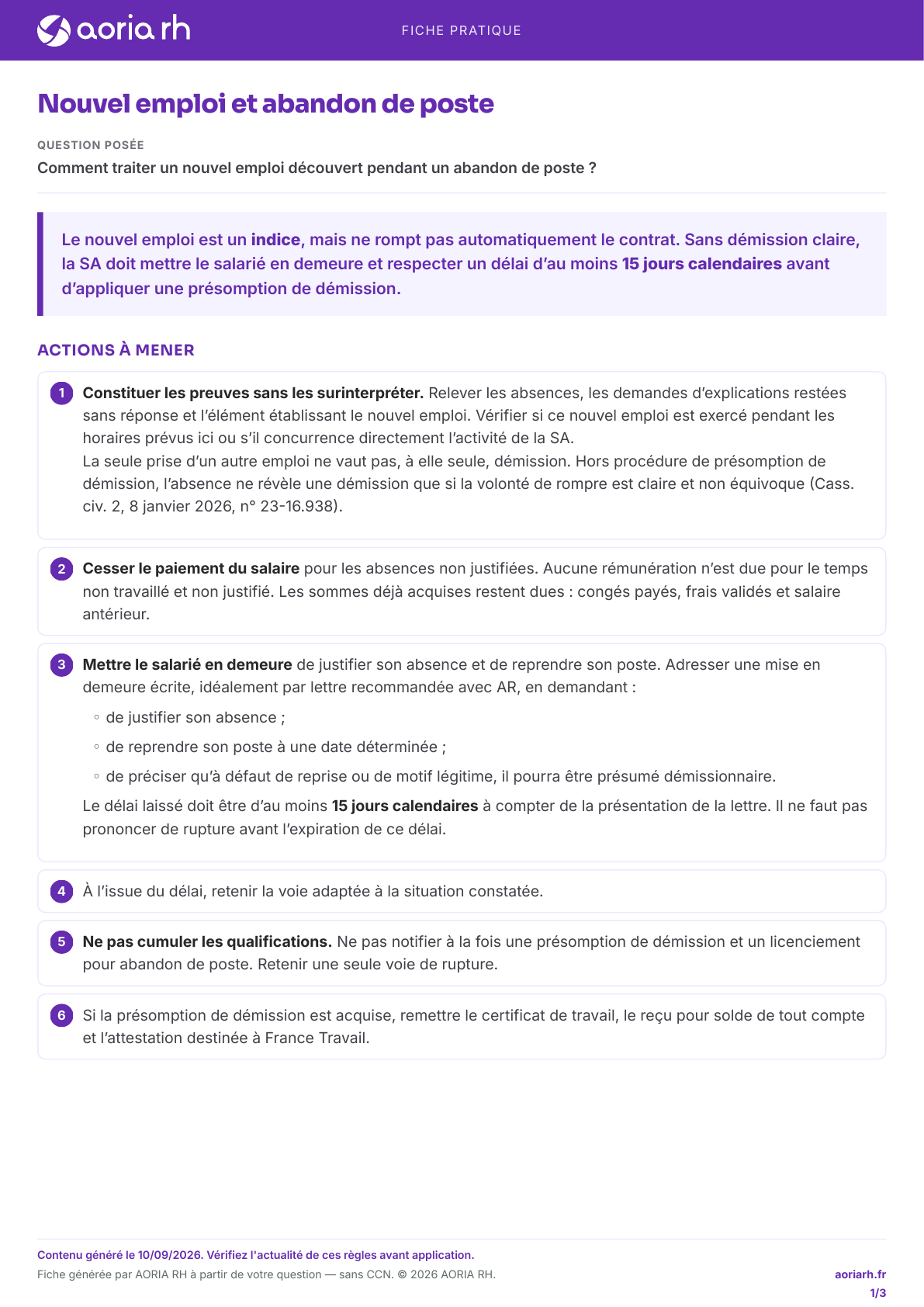Page 1 sur 3 — Nouvel emploi et abandon de poste