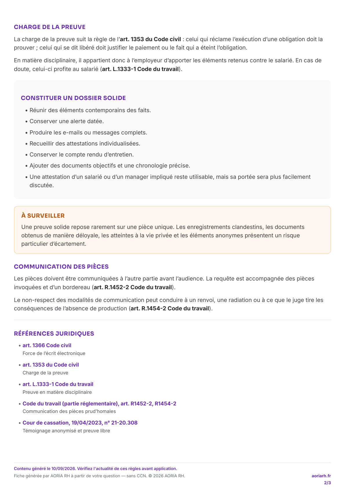 Page 2 sur 3 — Preuves devant les prud’hommes