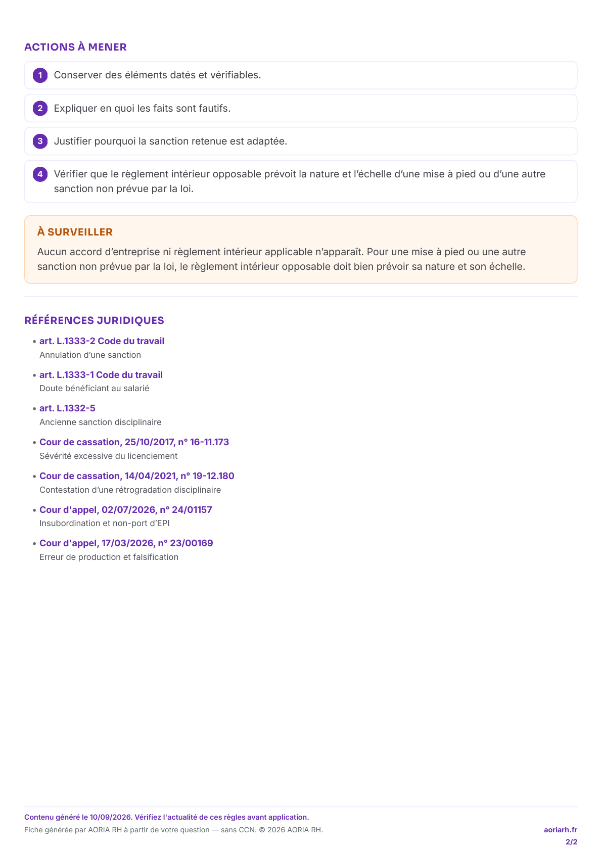 Page 2 sur 2 — Sanction disciplinaire disproportionnée